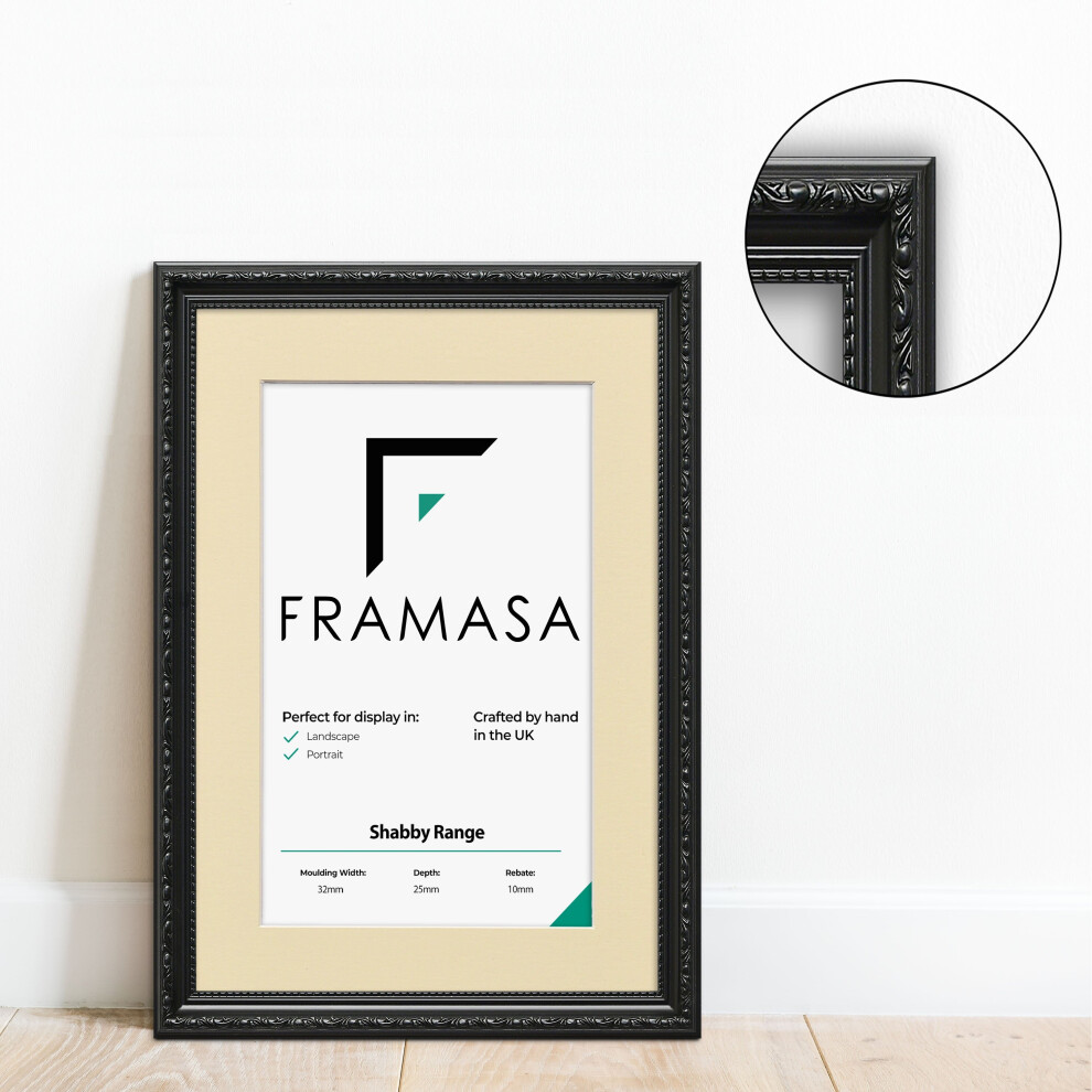 (Black Frame Ivory Mount, A5 Pic (A4 Frame)) New Shabby Chic Picture Photo Frames ,Black Antique Style Photo Frames,  With Multicolored Mounts White I-image-OPC-P77WFT6-NEW