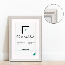 (White Frame White Mount, 6x4 Pic (8x6 Frame)) New Shabby Chic Picture Photo Frames ,White Antique Style Photo Frames,  With Multicolored Mounts White Ivory or Black