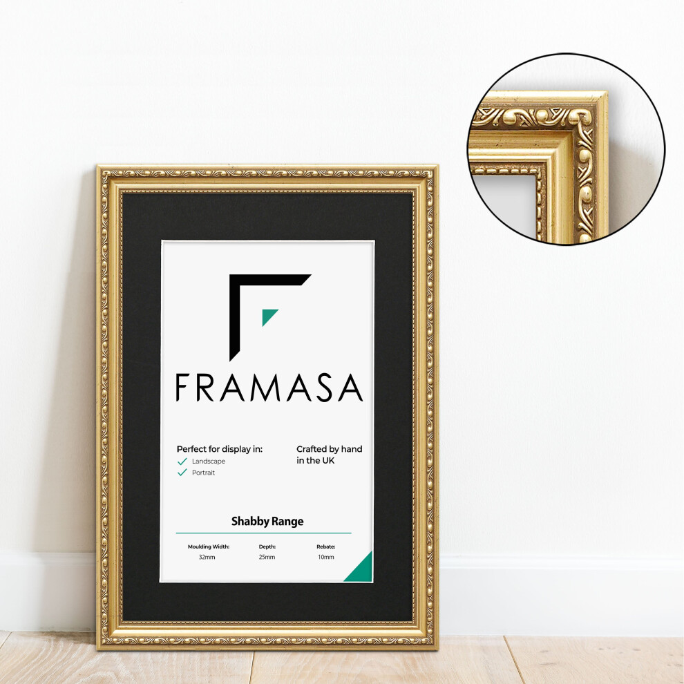 (Gold Frame Black Mount, 16x8 Pic (20x12 Frame)) New Shabby Chic Picture Photo Frames ,Gold Antique Style Photo Frames,  With Multicolored Mounts Whit-image-OPC-P77WDYP-NEW