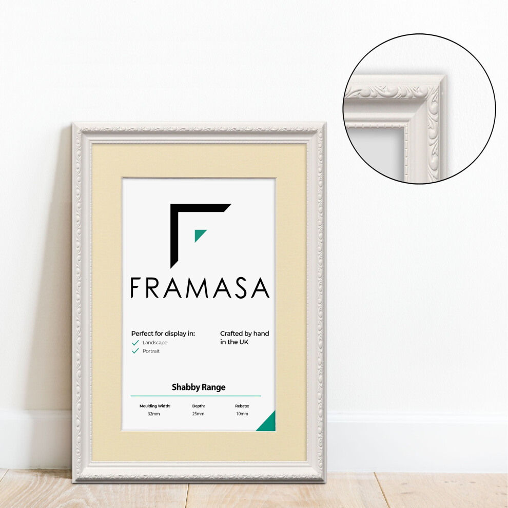 (White Frame Ivory Mount, 7x5 Pic (9x7 Frame)) New Shabby Chic Picture Photo Frames ,White Antique Style Photo Frames,  With Multicolored Mounts White-image-OPC-P77WDRK-NEW