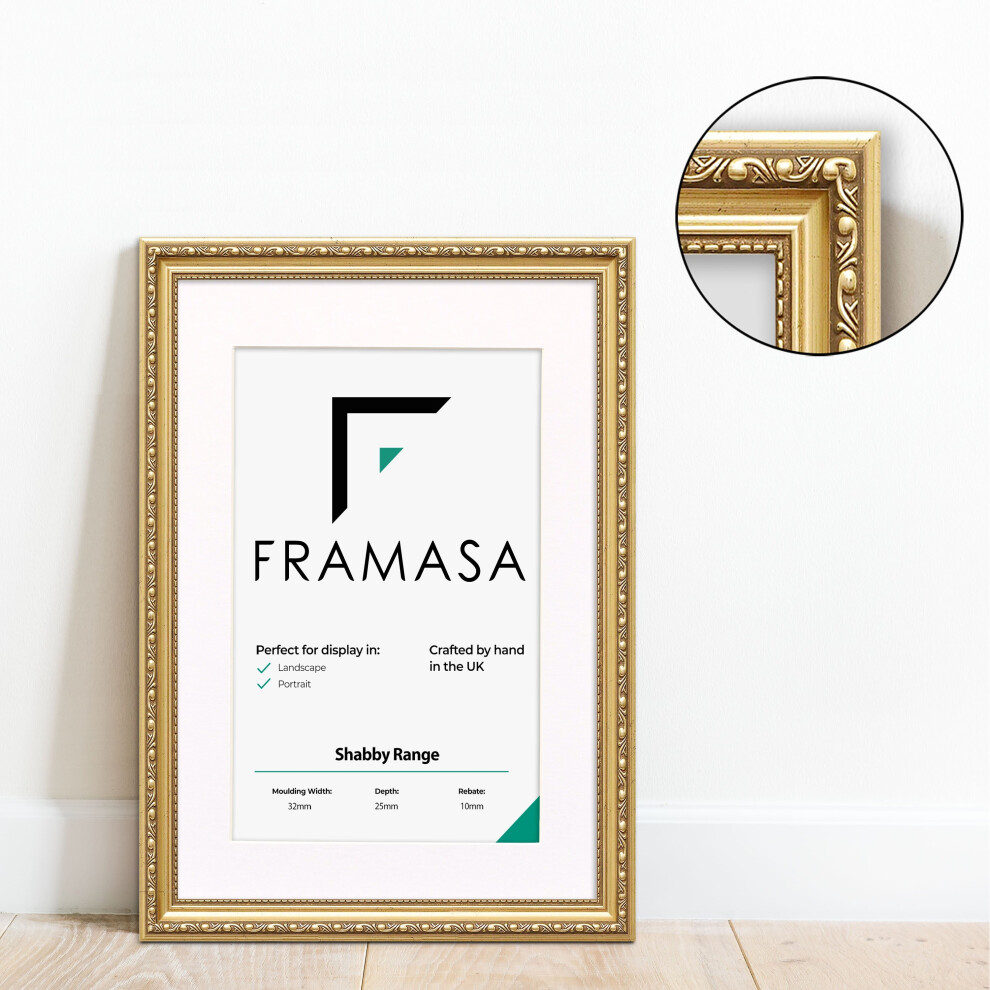 (Gold Frame White Mount, A2 Pic (A1 Frame)) New Shabby Chic Picture Photo Frames ,Gold Antique Style Photo Frames,  With Multicolored Mounts White Ivo-image-OPC-P77WFBC-NEW