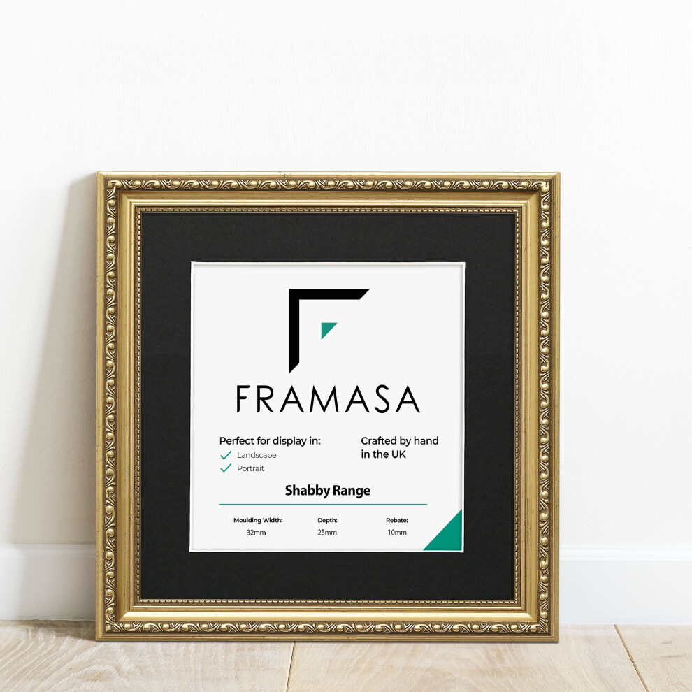 (Gold Frame Black Mount, 6x6 Pic (8x8 Frame)) New Shabby Chic Picture Photo Frames ,Gold Antique Style Photo Frames,  With Multicolored Mounts White I-image-OPC-P77WDZT-NEW