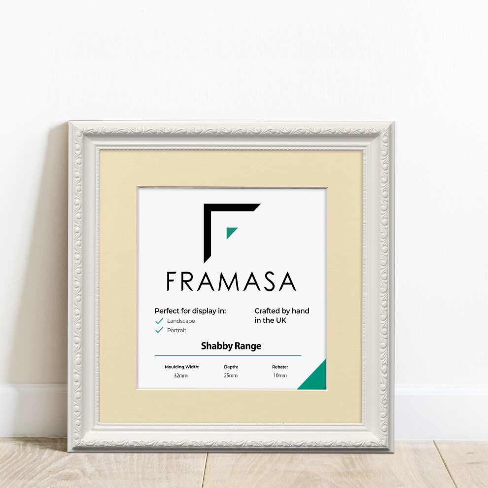 (White Frame Ivory Mount, 12x12 Pic (14x14 Frame)) New Shabby Chic Picture Photo Frames ,White Antique Style Photo Frames,  With Multicolored Mounts W-image-OPC-P77WDTF-NEW