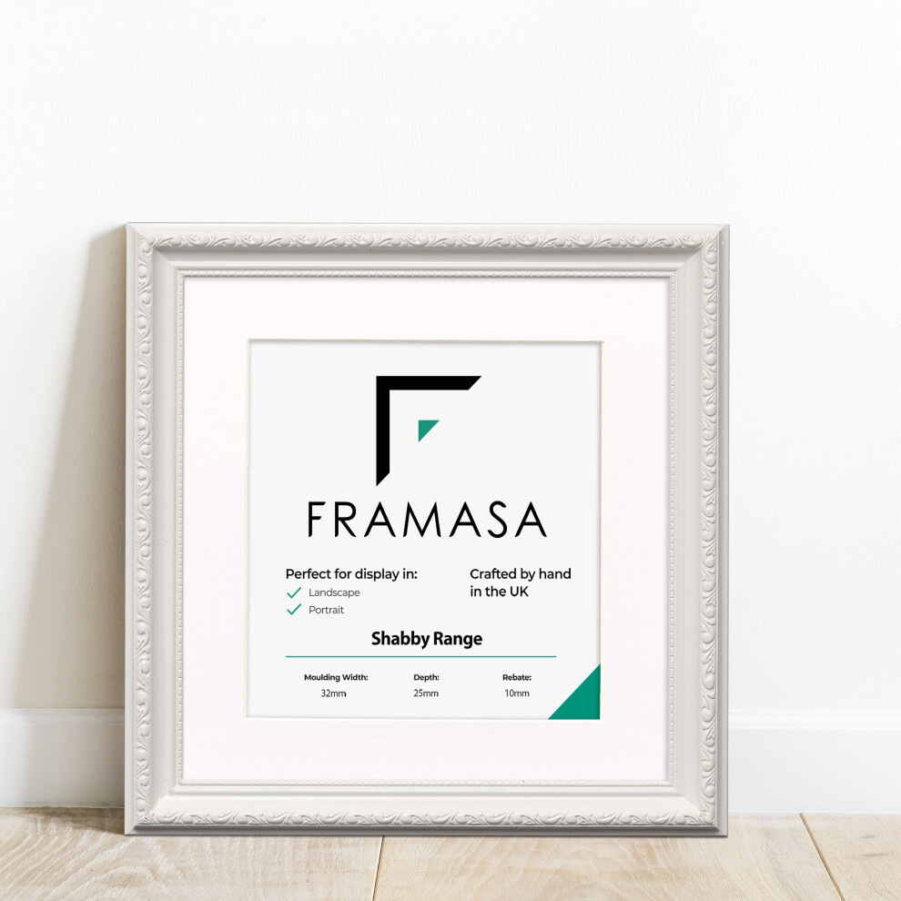 (White Frame White Mount, 10x10 Pic (12x12 Frame)) New Shabby Chic Picture Photo Frames ,White Antique Style Photo Frames,  With Multicolored Mounts W-image-OPC-P77WDX6-NEW