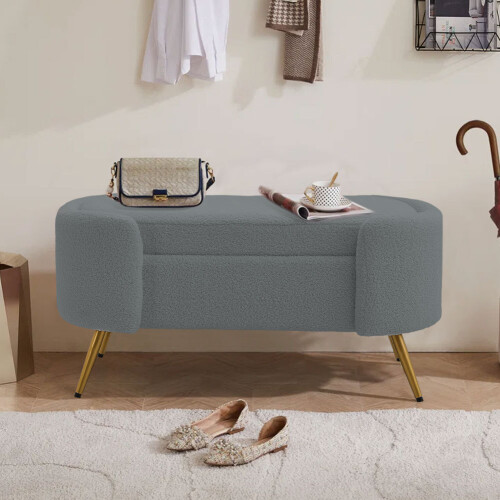 Living And Home (Grey) Luxurious Upholstered Accent Bench 1