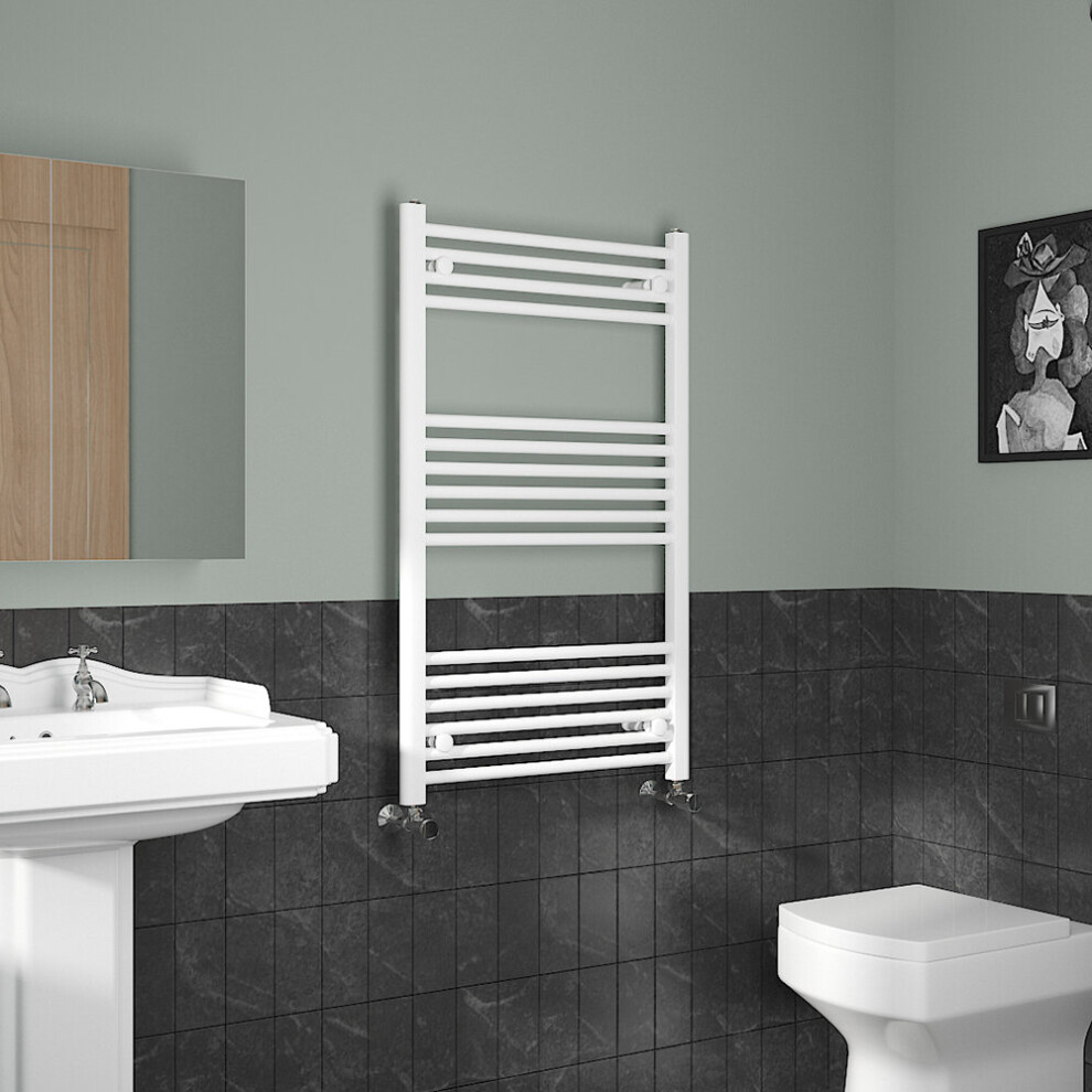 (1000x600mm, White) NRG Straight Central Heating Towel Rail Bathroom Heated Rad Radiators Ladder Warmer