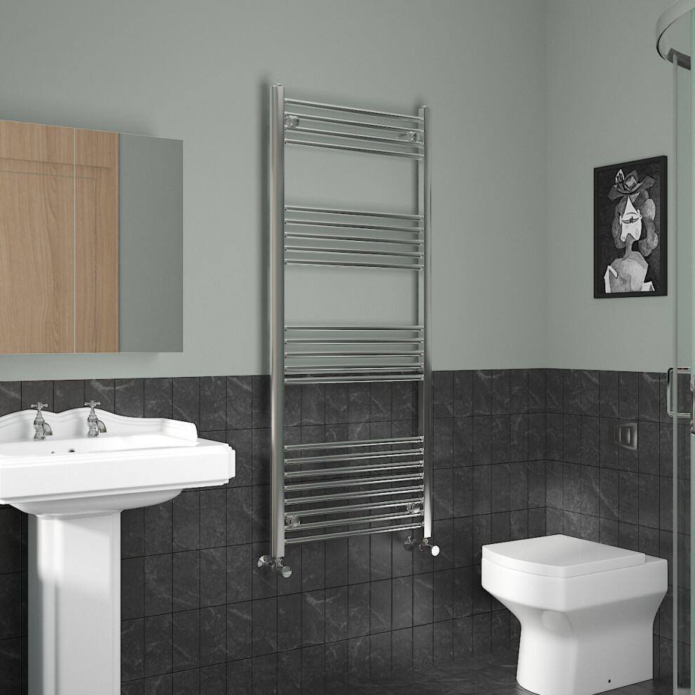 (1400x600mm, Chrome) NRG Straight Central Heating Towel Rail Bathroom Heated Rad Radiators Ladder Warmer