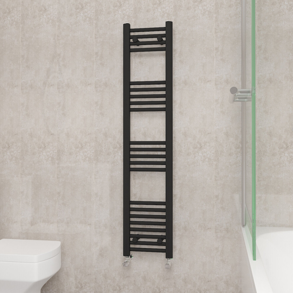 Nrg (1400X300mm, ) Straight Central Heating Towel Rail Bathroom Heated Rad Radiators Ladder Warmer Black