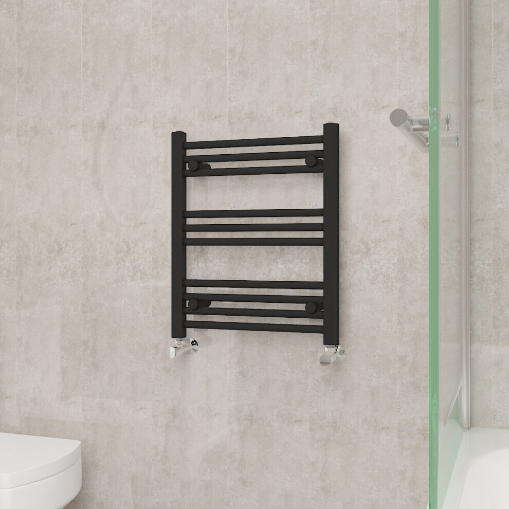 (600x500mm, Black) NRG Straight Central Heating Towel Rail Bathroom Heated Rad Radiators Ladder Warmer