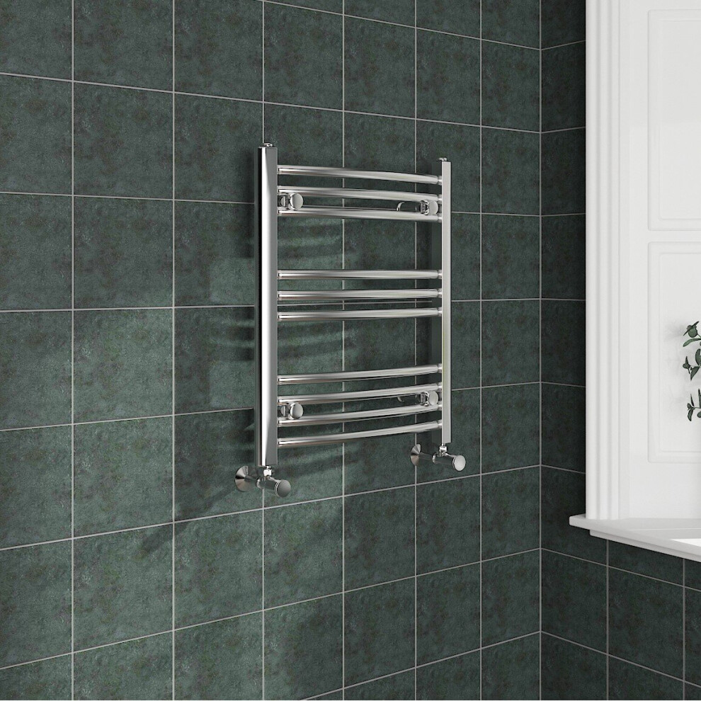 (600x500mm, Chrome) NRG Curved Central Heating Towel Rail Bathroom Heated Rad Radiators Ladder Warmer