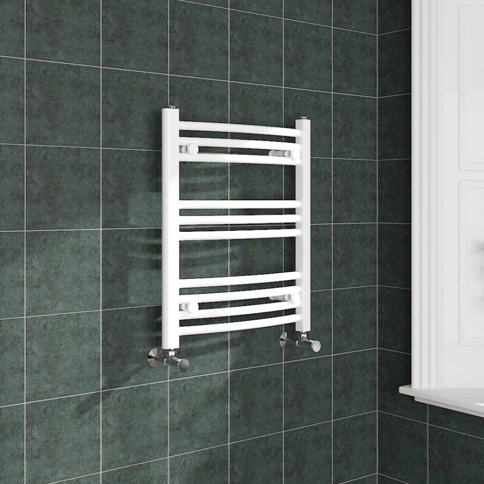 (600x500mm, White) NRG Curved Central Heating Towel Rail Bathroom Heated Rad Radiators Ladder Warmer