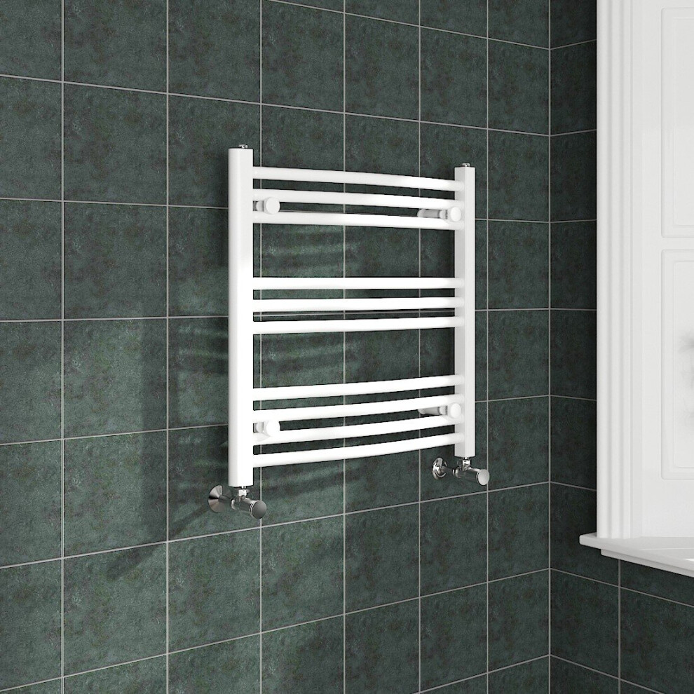 (600x600mm, White) NRG Curved Central Heating Towel Rail Bathroom Heated Rad Radiators Ladder Warmer