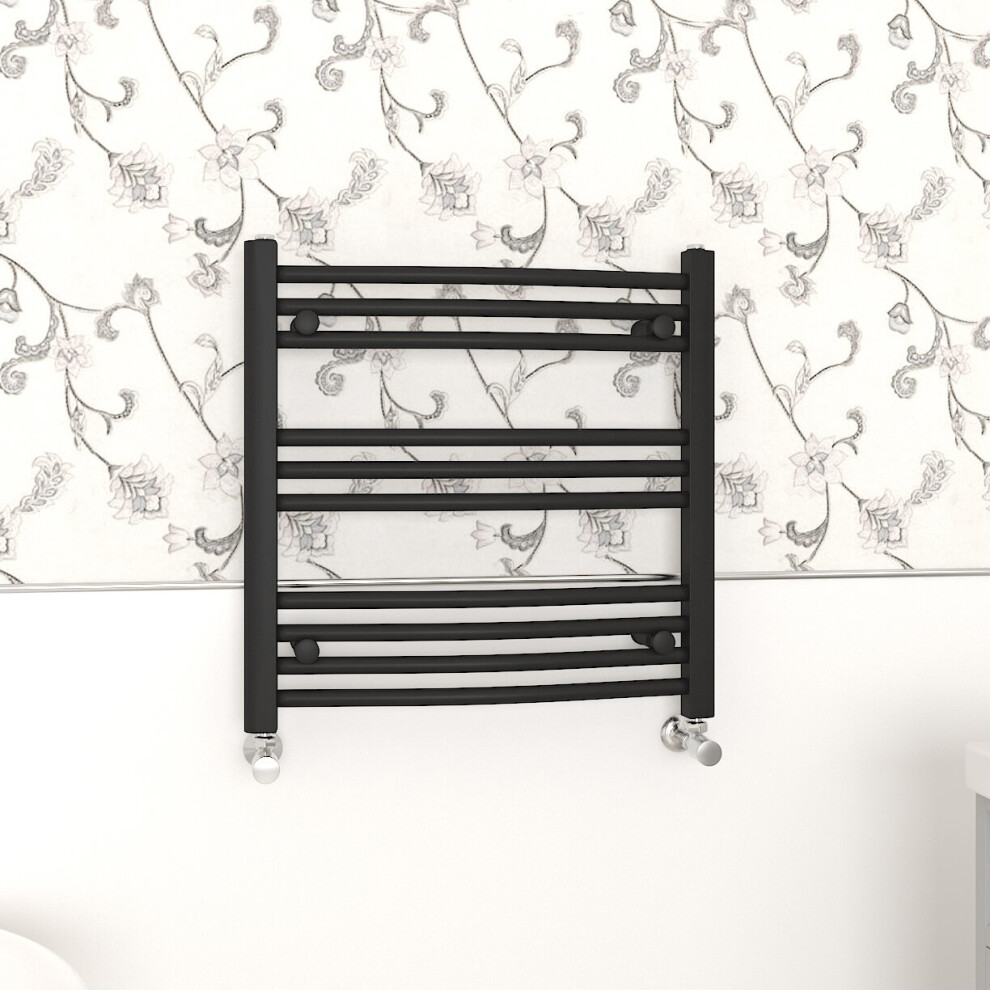 Nrg (600X600mm, ) Curved Central Heating Towel Rail Bathroom Heated Rad Radiators Ladder Warmer Black