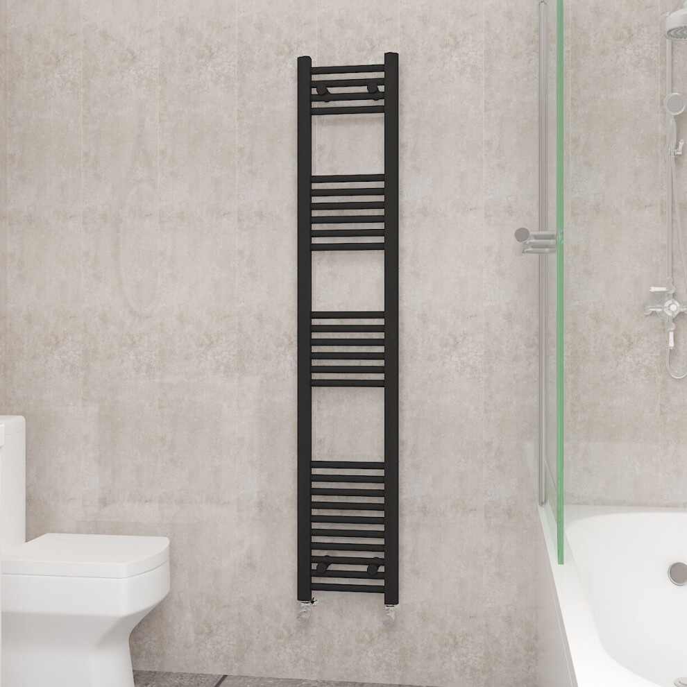 (1600x300mm, Black) NRG Straight Central Heating Towel Rail Bathroom Heated Rad Radiators Ladder Warmer