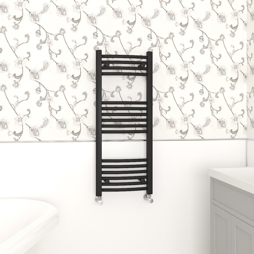 Nrg (1000X400mm, Black) Curved Central Heating Towel Rail Bathroom Heated Rad Radiators Ladder Warmer