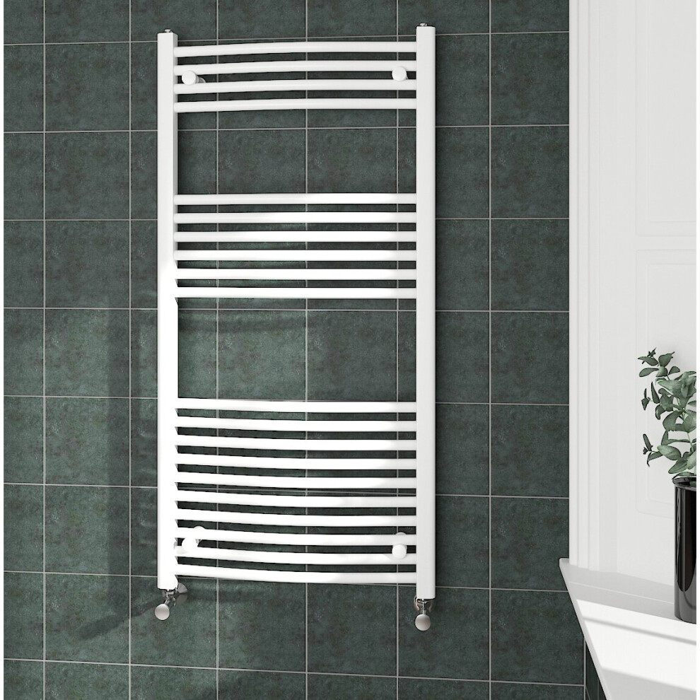 (1200x600mm, White) NRG Curved Central Heating Towel Rail Bathroom Heated Rad Radiators Ladder Warmer