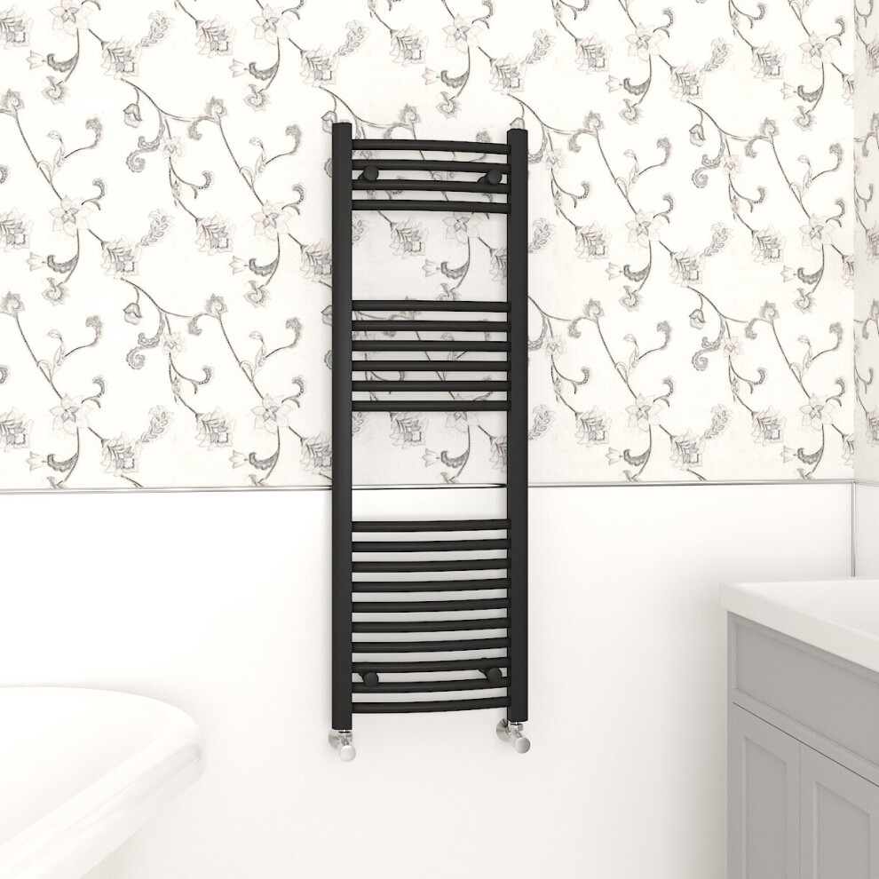 Nrg (1200X400mm, ) Curved Central Heating Towel Rail Bathroom Heated Rad Radiators Ladder Warmer Black