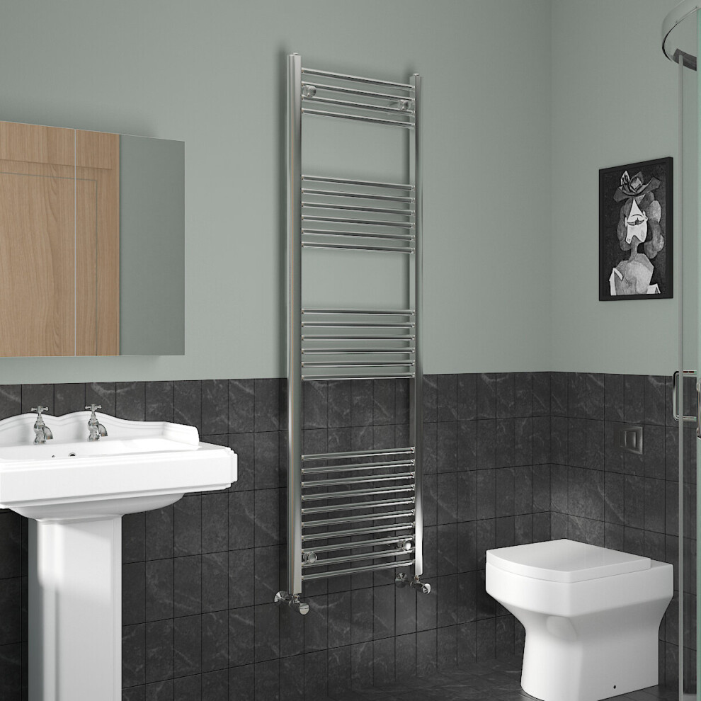 (1600x500mm, Chrome) NRG Straight Central Heating Towel Rail Bathroom Heated Rad Radiators Ladder Warmer