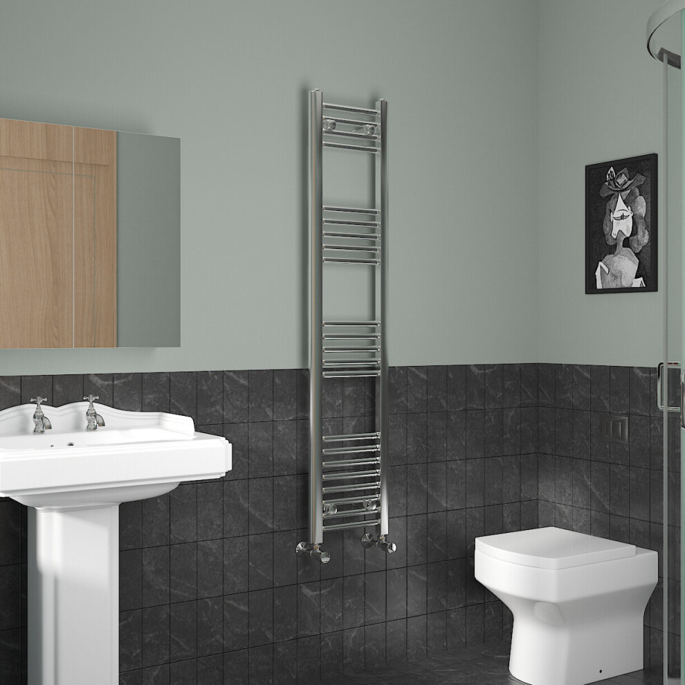 (1400x300mm, Chrome) NRG Straight Central Heating Towel Rail Bathroom Heated Rad Radiators Ladder Warmer