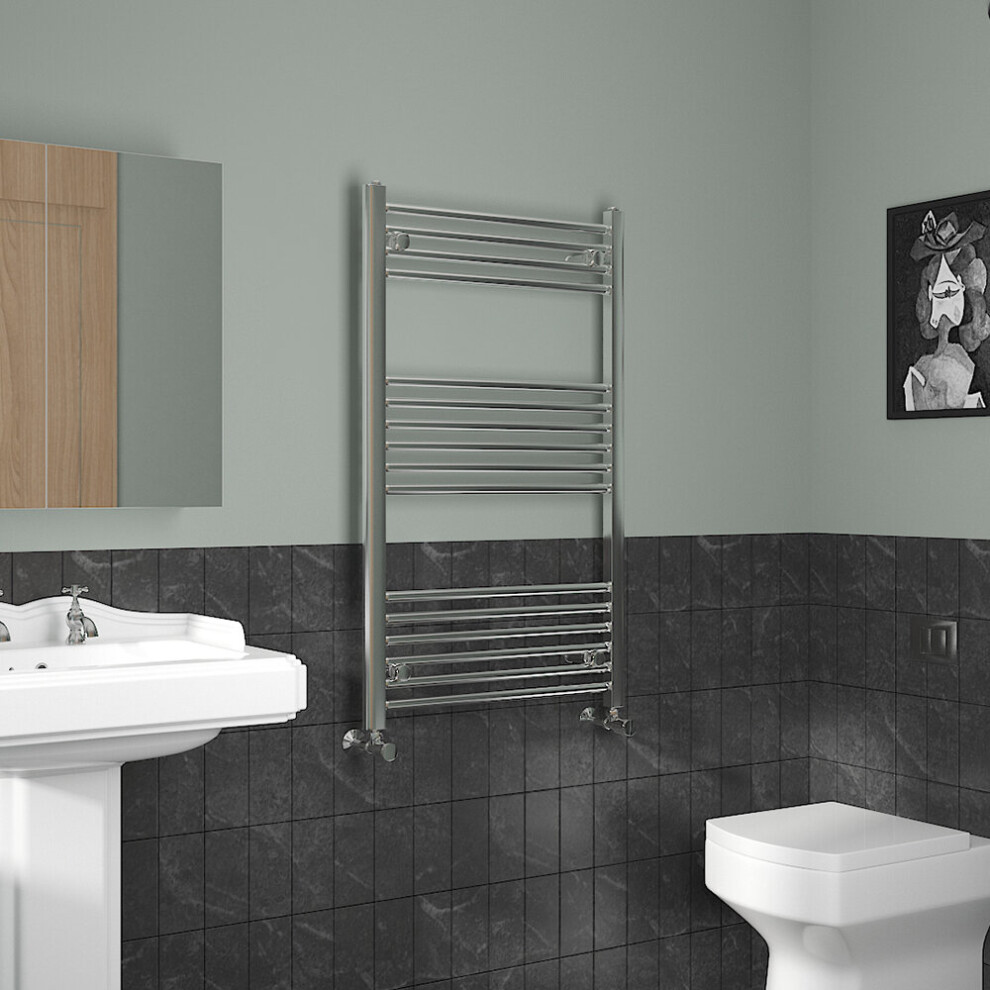 Nrg (1000X600mm, Chrome) Straight Central Heating Towel Rail Bathroom Heated Rad Radiators Ladder Warmer