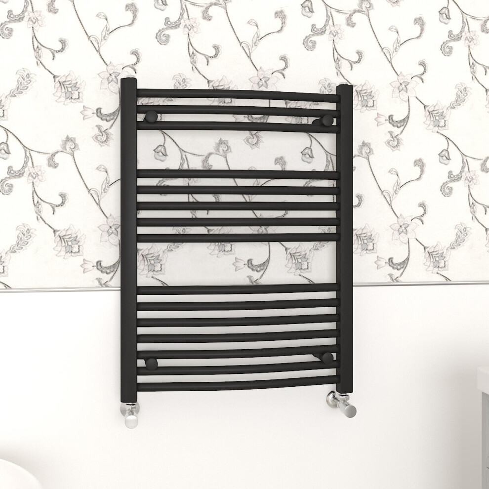 Nrg (800X600mm, ) Curved Central Heating Towel Rail Bathroom Heated Rad Radiators Ladder Warmer Black