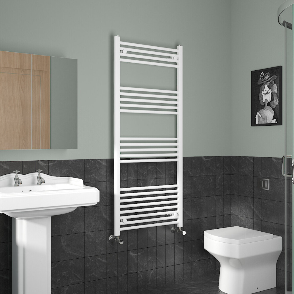 (1400x600mm, White) NRG Straight Central Heating Towel Rail Bathroom Heated Rad Radiators Ladder Warmer