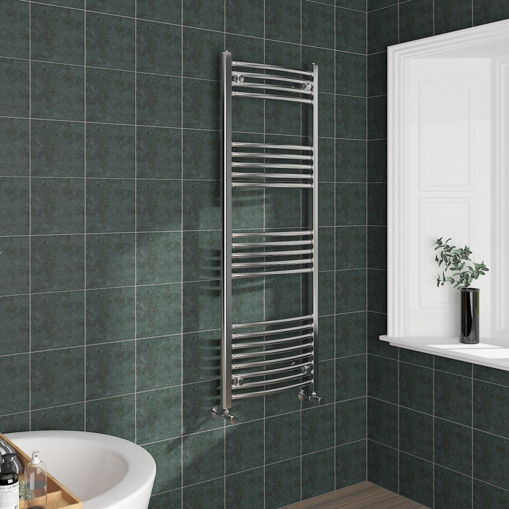 Nrg (1400X500mm, Chrome) Curved Central Heating Towel Rail Bathroom Heated Rad Radiators Ladder Warmer