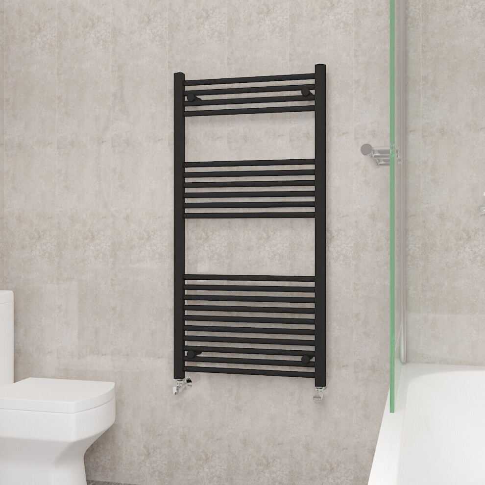 (1200x600mm, Black) NRG Straight Central Heating Towel Rail Bathroom Heated Rad Radiators Ladder Warmer