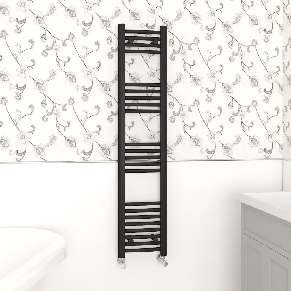 (1400x300mm, Black) NRG Curved Central Heating Towel Rail Bathroom Heated Rad Radiators Ladder Warmer