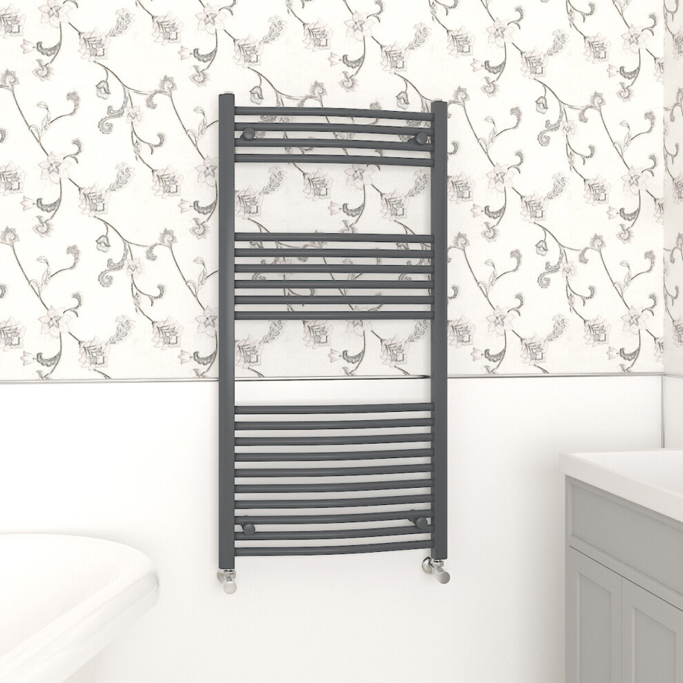 (1200x600mm, Anthracite) NRG Curved Central Heating Towel Rail Bathroom Heated Rad Radiators Ladder Warmer