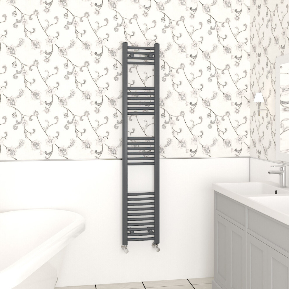 Nrg (1600X300mm, Anthracite) Curved Central Heating Towel Rail Bathroom Heated Rad Radiators Ladder Warmer