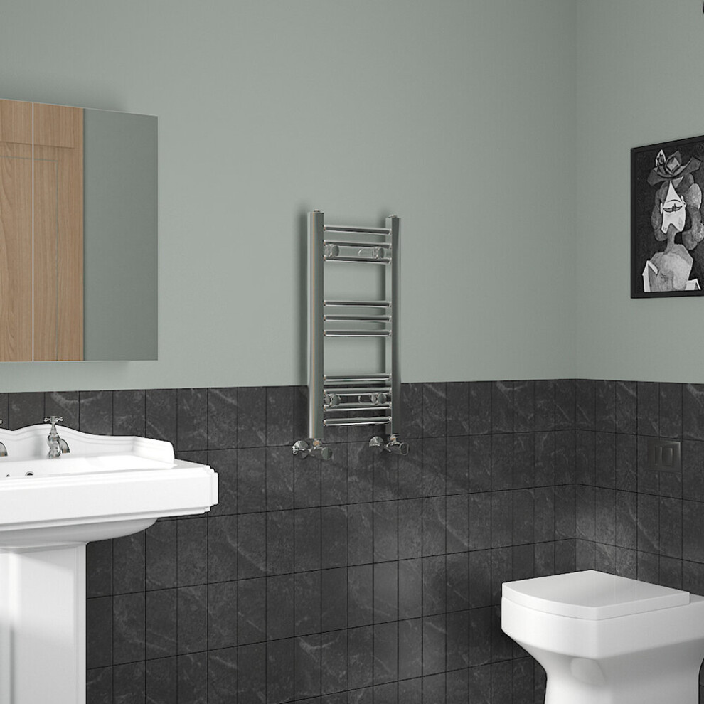 Nrg (600X300mm, Chrome) Straight Central Heating Towel Rail Bathroom Heated Rad Radiators Ladder Warmer