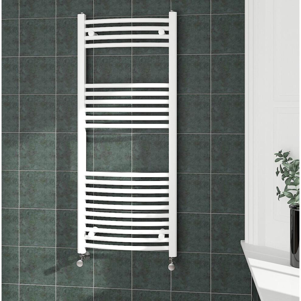 (1200x500mm, White) NRG Curved Central Heating Towel Rail Bathroom Heated Rad Radiators Ladder Warmer