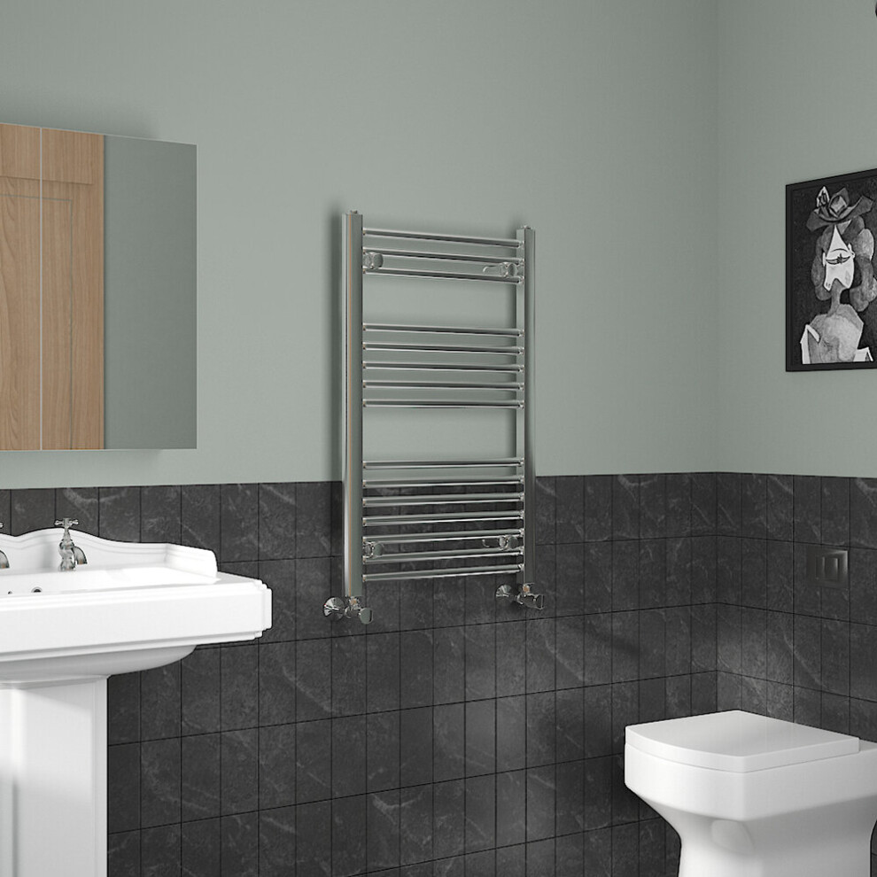 Nrg (800X500mm, Chrome) Straight Central Heating Towel Rail Bathroom Heated Rad Radiators Ladder Warmer
