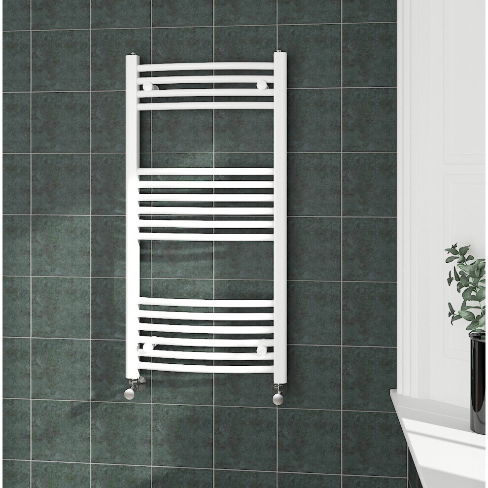 (1000x500mm, White) NRG Curved Central Heating Towel Rail Bathroom Heated Rad Radiators Ladder Warmer