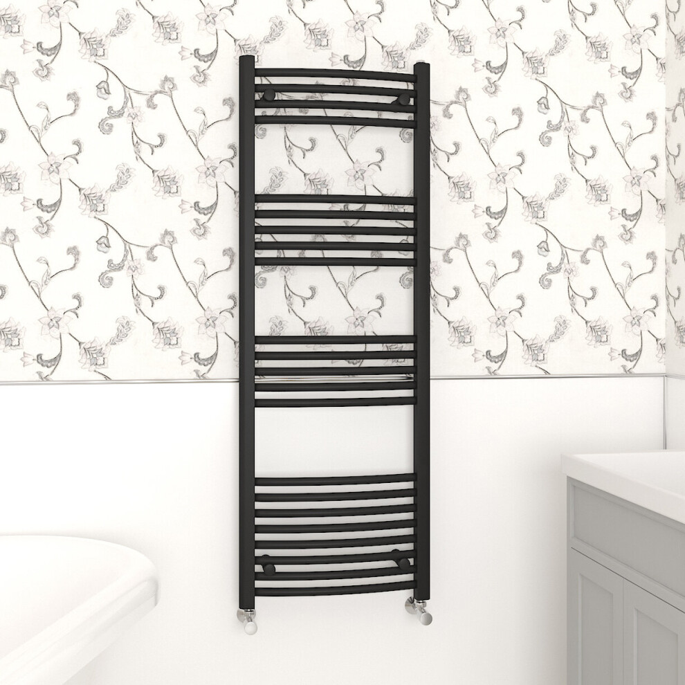 (1400x500mm, Black) NRG Curved Central Heating Towel Rail Bathroom Heated Rad Radiators Ladder Warmer