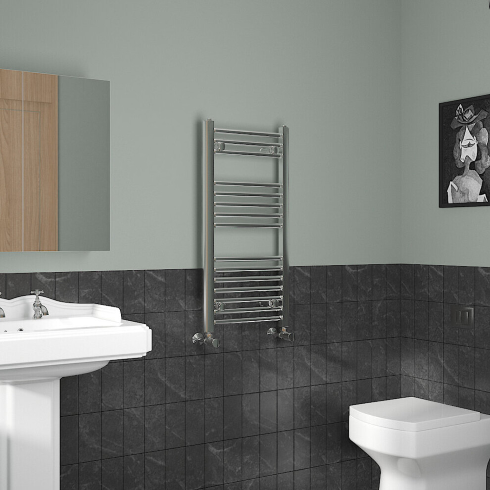 Nrg (800X400mm, Chrome) Straight Central Heating Towel Rail Bathroom Heated Rad Radiators Ladder Warmer