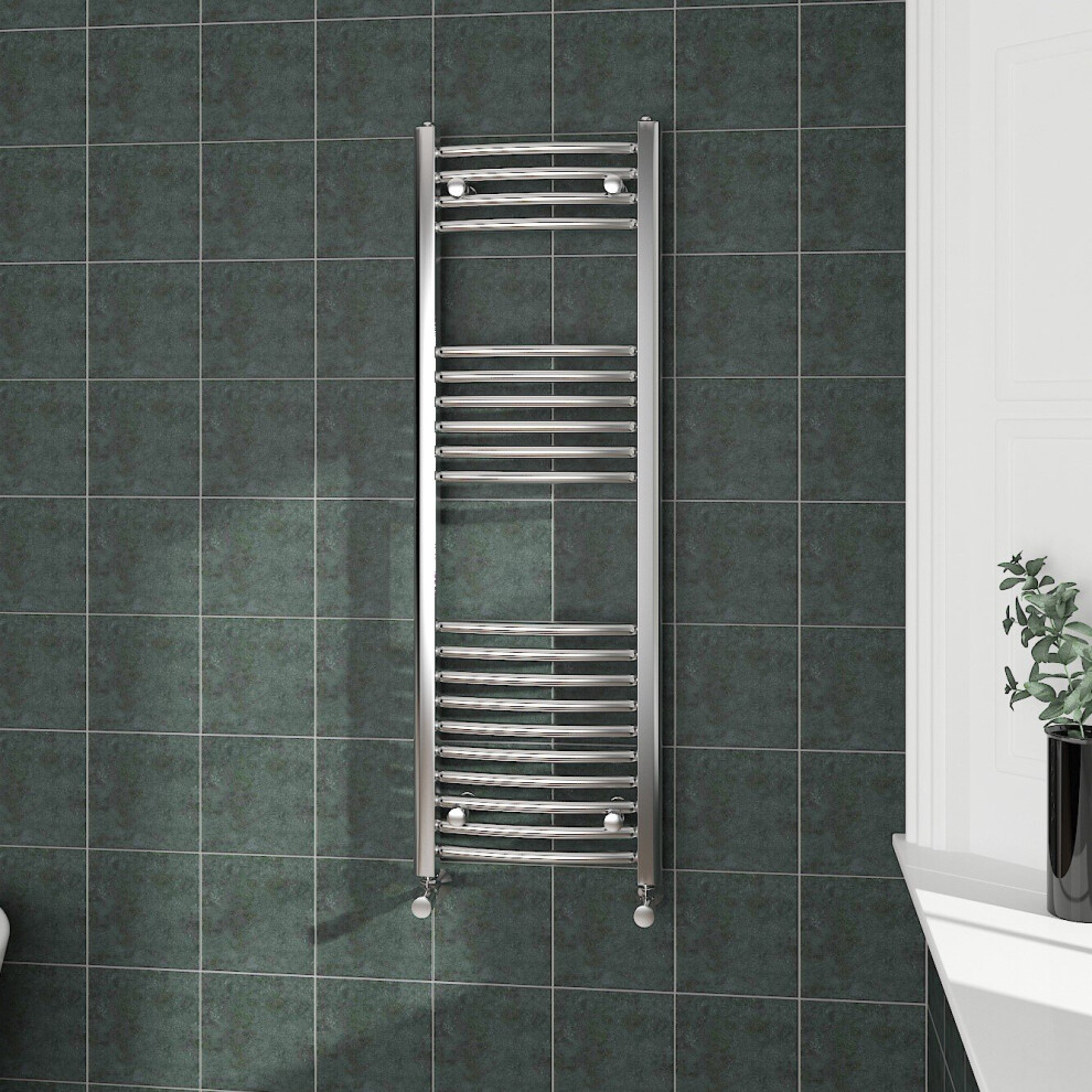 (1200x400mm, Chrome) NRG Curved Central Heating Towel Rail Bathroom Heated Rad Radiators Ladder Warmer