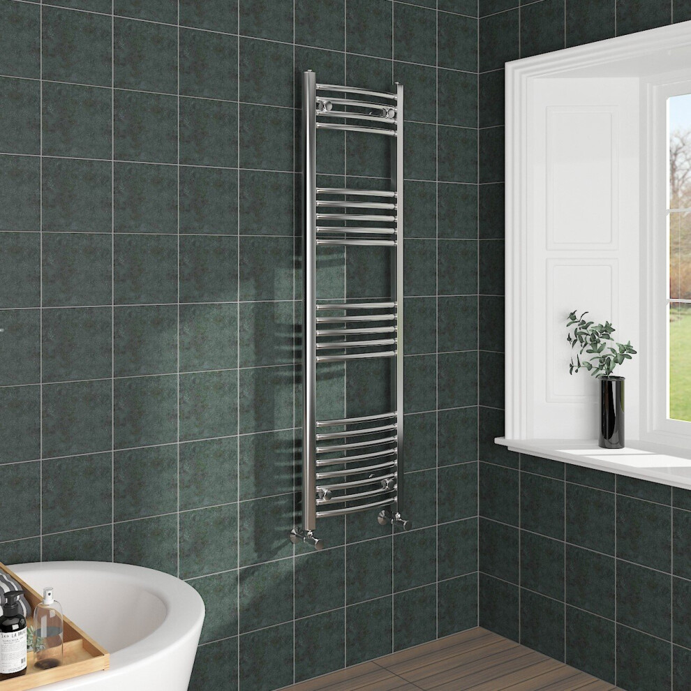Nrg (1400X400mm, Chrome) Curved Central Heating Towel Rail Bathroom Heated Rad Radiators Ladder Warmer