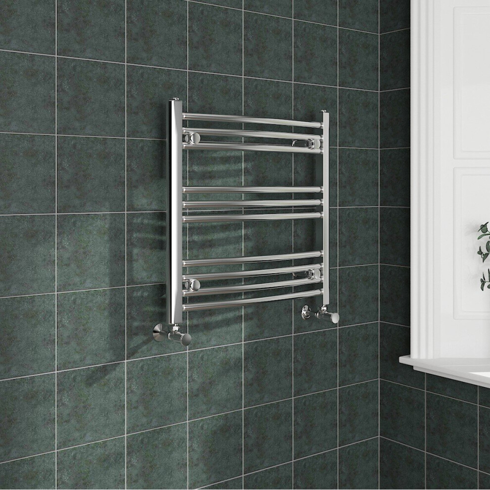 (600x600mm, Chrome) NRG Curved Central Heating Towel Rail Bathroom Heated Rad Radiators Ladder Warmer