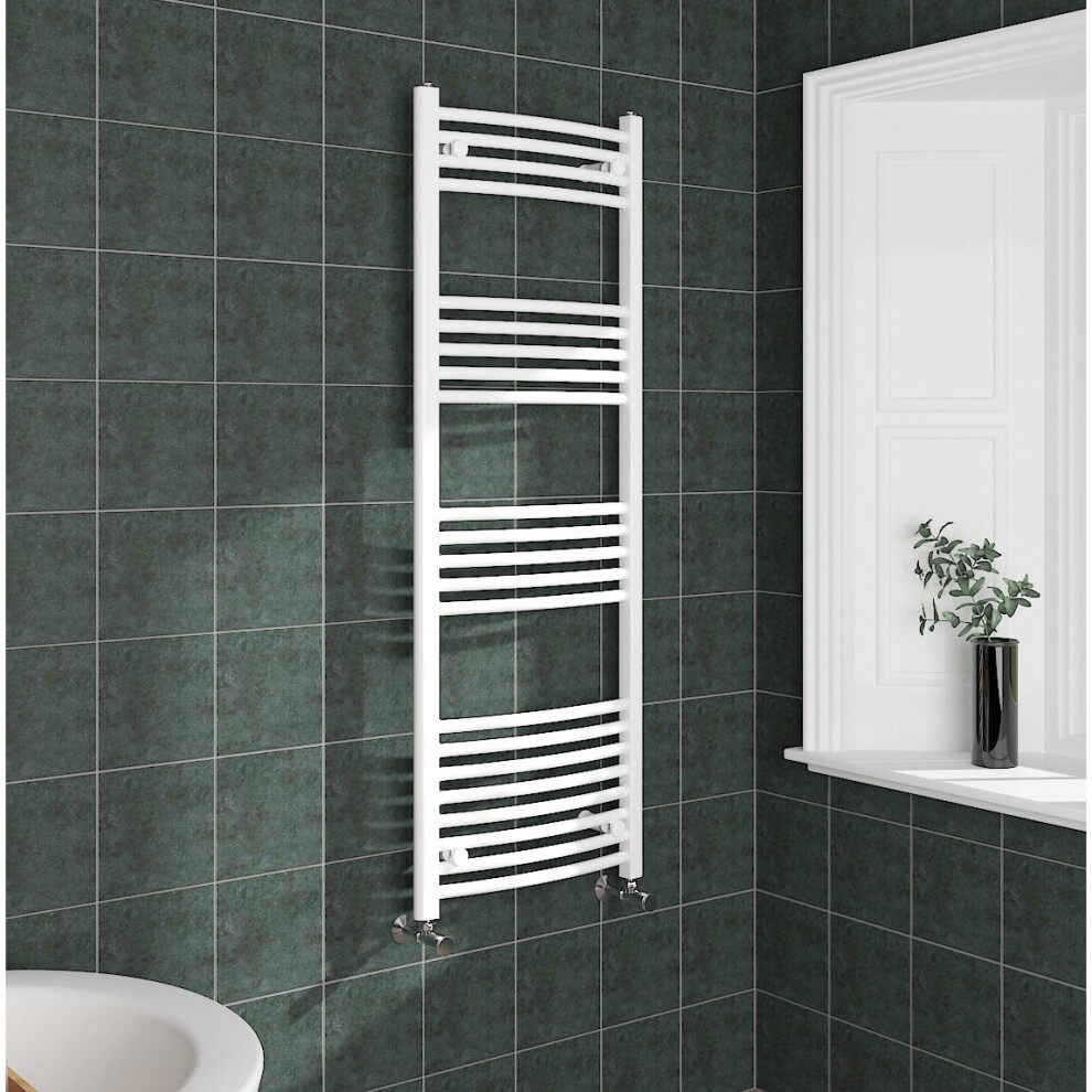 (1400x500mm, White) NRG Curved Central Heating Towel Rail Bathroom Heated Rad Radiators Ladder Warmer