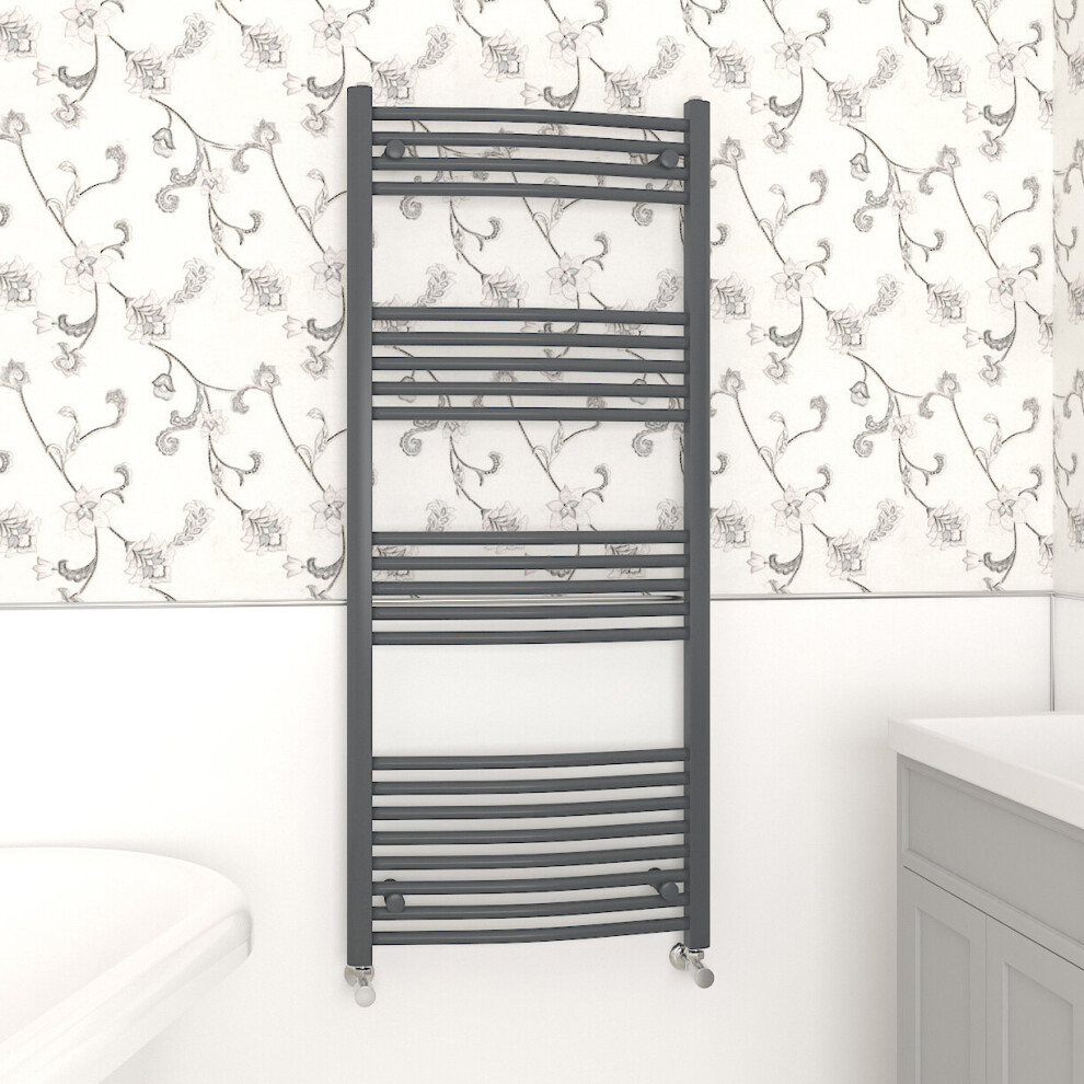 Nrg (1400X600mm, Anthracite) Curved Central Heating Towel Rail Bathroom Heated Rad Radiators Ladder Warmer