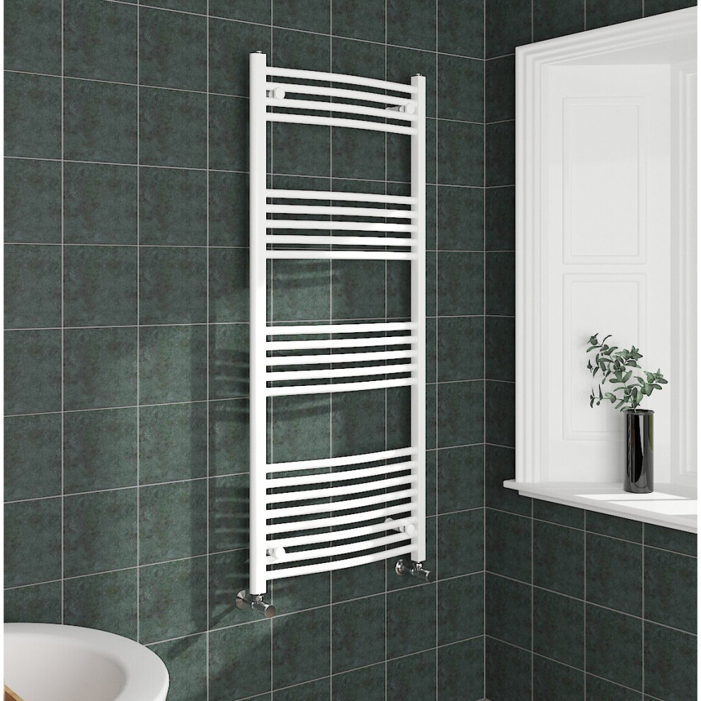 (1400x600mm, White) NRG Curved Central Heating Towel Rail Bathroom Heated Rad Radiators Ladder Warmer