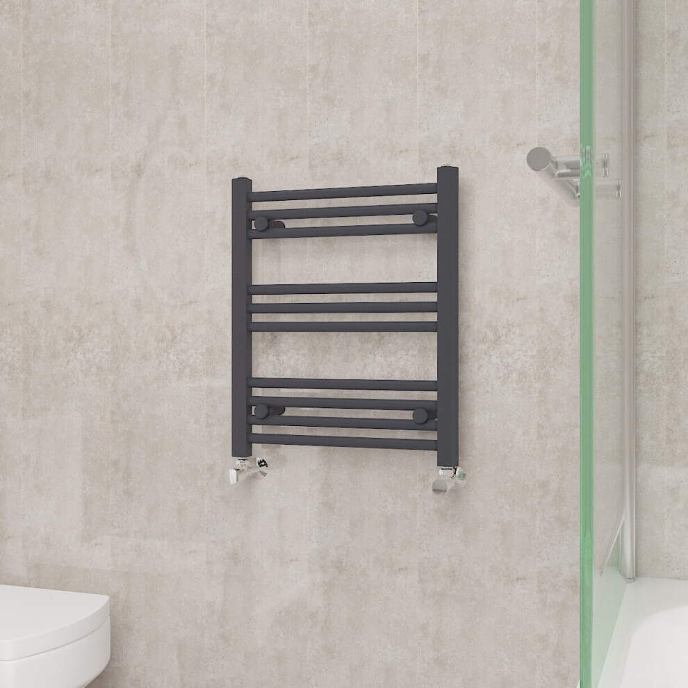 (600x500mm, Anthracite) NRG Straight Central Heating Towel Rail Bathroom Heated Rad Radiators Ladder Warmer