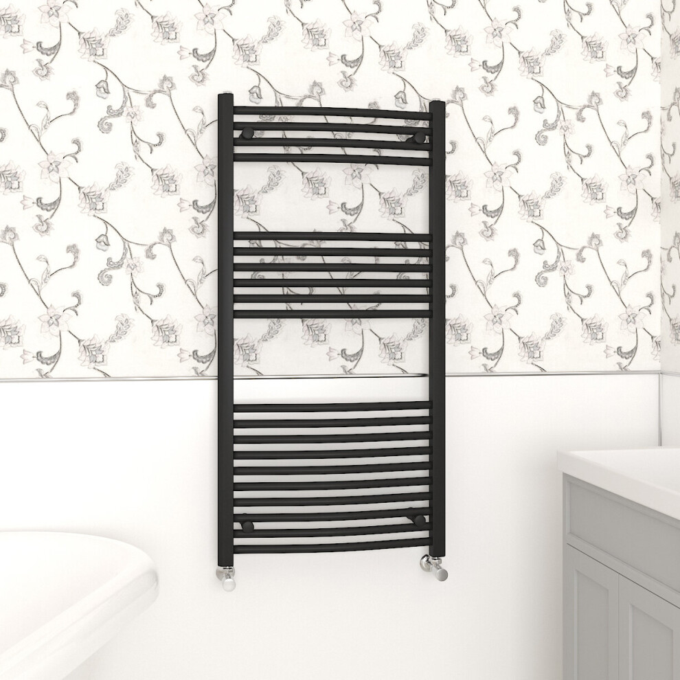 (1200x600mm, Black) NRG Curved Central Heating Towel Rail Bathroom Heated Rad Radiators Ladder Warmer