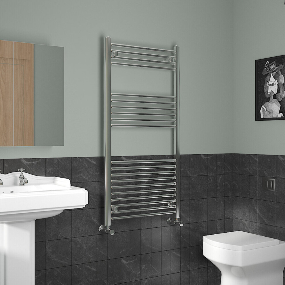 Nrg (1200X600mm, Chrome) Straight Central Heating Towel Rail Bathroom Heated Rad Radiators Ladder Warmer