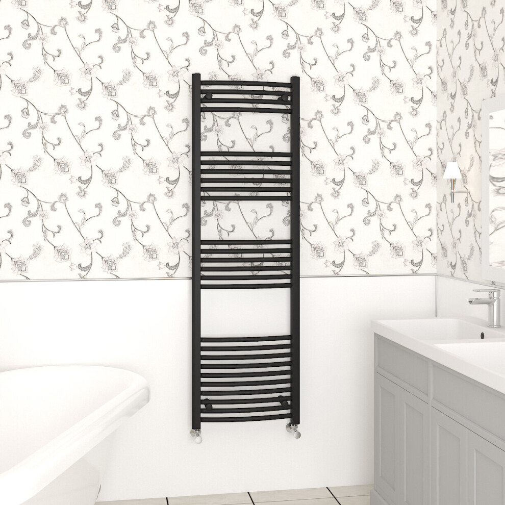 (1600x500mm, Black) NRG Curved Central Heating Towel Rail Bathroom Heated Rad Radiators Ladder Warmer