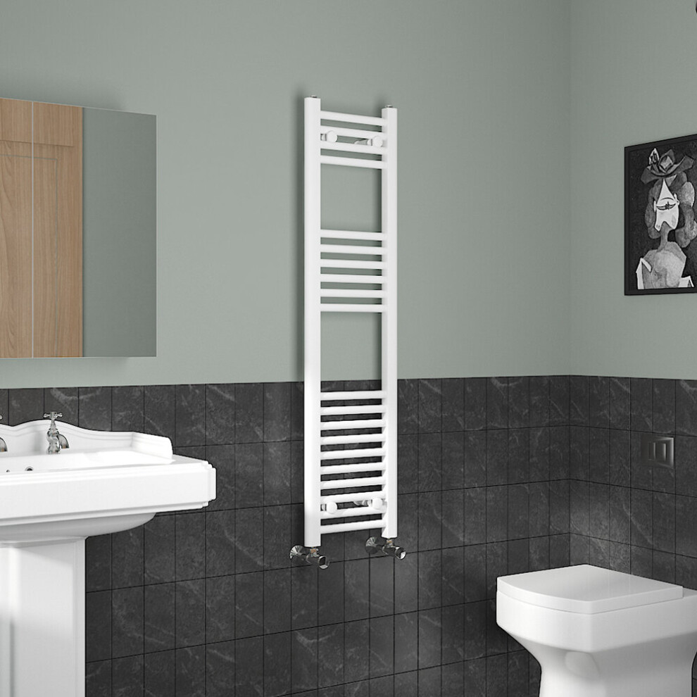 (1200x300mm, White) NRG Straight Central Heating Towel Rail Bathroom Heated Rad Radiators Ladder Warmer