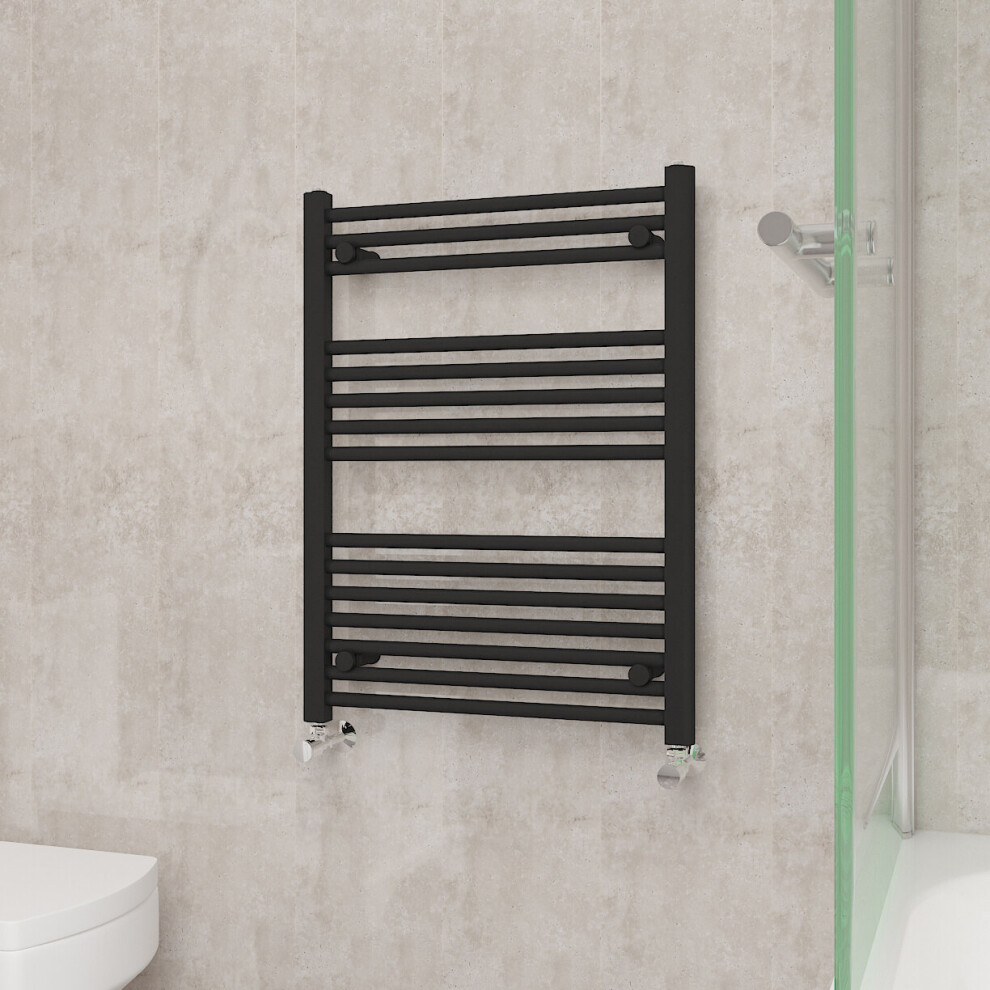 Nrg (800X600mm, ) Straight Central Heating Towel Rail Bathroom Heated Rad Radiators Ladder Warmer Black