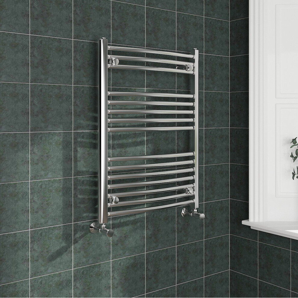 (800x600mm, Chrome) NRG Curved Central Heating Towel Rail Bathroom Heated Rad Radiators Ladder Warmer